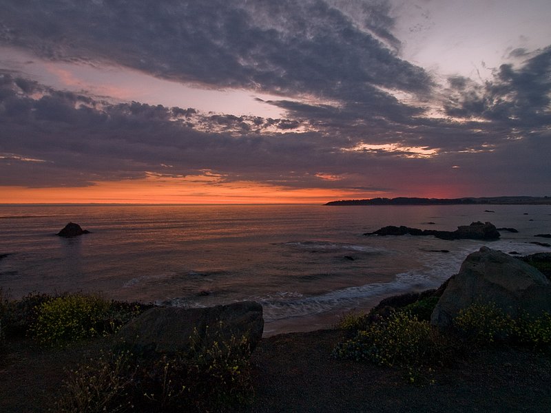 San Simeon Beach Sunset.jpg :: The glow of a pastel sunset at San Simeon Beach shoreline below Hearst Castle on the central California coastline.