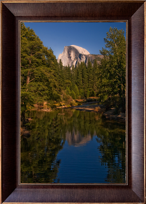 Sentinel Bridge Vista - Framed.jpg :: Autumn on the Merced River perfectly reflects Half Dome from the Sentinel Bridge at Yosemite National Park, California