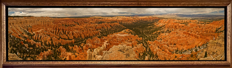 The Amphitheater at Bryce Canyon - Framed.jpg :: A 180-degree panorama captures an approaching storm and the sunset glow on the hoodoos at Bryce Canyon National Park, Utah. 