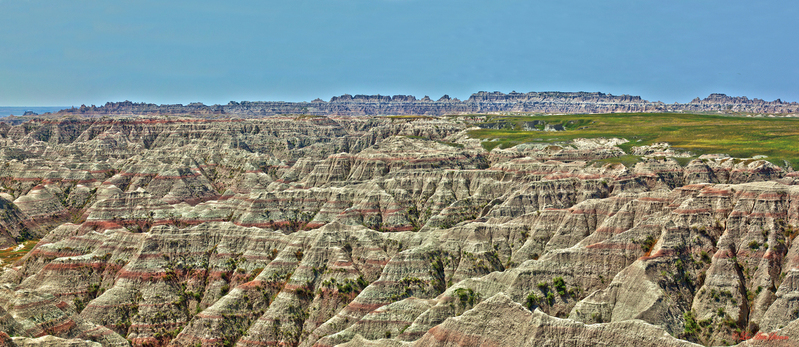 Badlands National Park (3) FINAL PANO.jpg :: Panoramic view on the Badlands National Park loop, Interior, South Dakota, United States.  The park consists of 242,756 acres of  buttes, pinnacles, canyons,  spires, fossil beds, prairie grassland and wildlife.