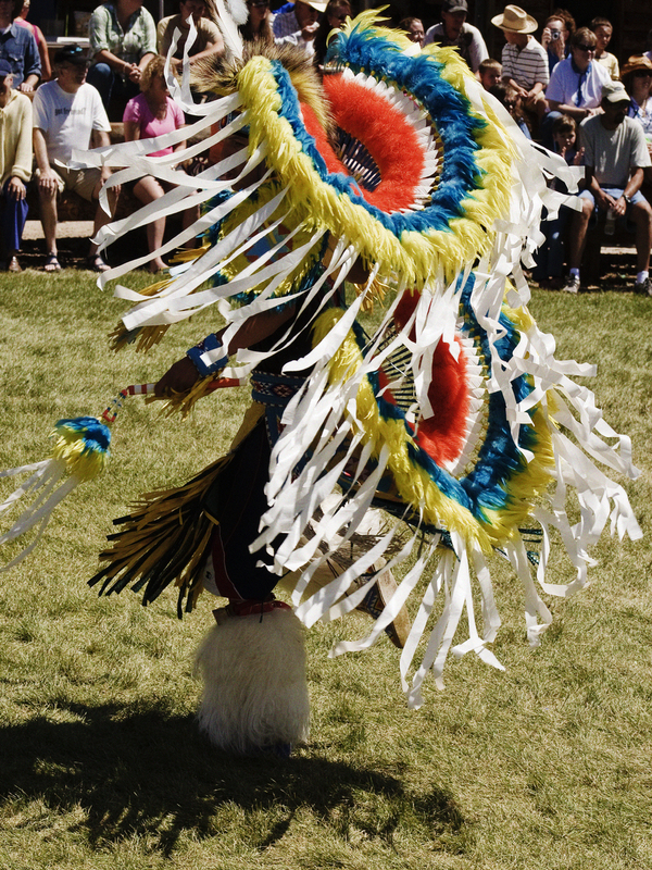 Native American Teenage Boy in Dance Regalia FINAL .jpg :: Teenaged Native American boy in brilliant dance regalia at Pow Wow Regalia at Cheyenne Days in Wyoming 2010.
