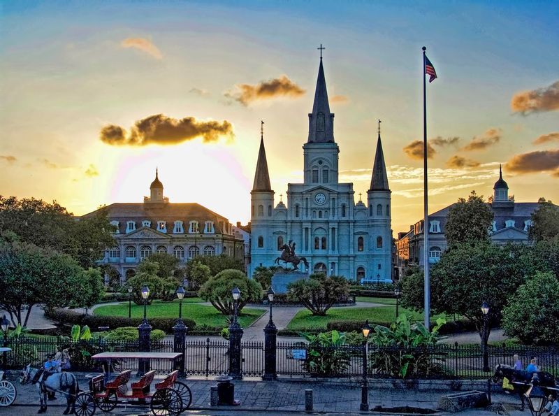 SAJQLA1.jpg :: Cathedral of St. Louis at Sunset - Jackson Square - New Orleans