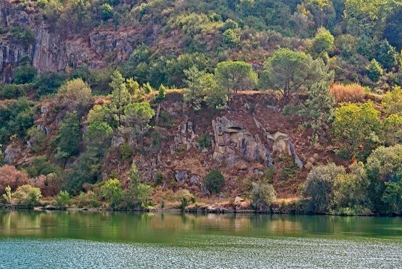 DC 22-0654-092.jpg :: Saga Douro River Cruise, Porto to Regua Lamego, River Douro: Early morning aboard the MS Douro Spirit departing Porto to Lamego. Embankment scenery, just pass the Carrapatelo Dam on route to Lamego in the Sao Cristovão de Nogueira parish. Photo taken 30/08/2022