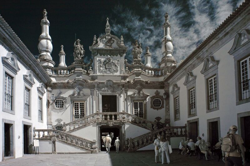 DC 22-0766-088a.jpg :: Saga Douro River Cruise, Fundação da Casa de Mateus: The Mateus Palace, also known as the Solar de Mateus and Casa de Mateus, is located in the parish of Mateus, municipality of Vila Real, District of Vila Real. The Casa de Mateus was built in the first half of the 18th century by the 3rd Morgado de Mateus, António José Botelho Mourão. The house was always administered by the Sousa Botelho family. The project for this palace was presumably designed by the architect Nicolau Nasoni. The Palace consists of the main house, the gardens, the wine cellar and a chapel. The Mateus Palace has been classified as a National Monument since 1910. Infra-Red Image. Photo taken 30/08/2022
