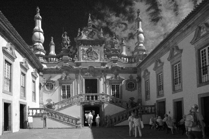 DC 22-0766-088b.jpg :: Saga Douro River Cruise, Fundação da Casa de Mateus: The Mateus Palace, also known as the Solar de Mateus and Casa de Mateus, is located in the parish of Mateus, municipality of Vila Real, District of Vila Real. The Casa de Mateus was built in the first half of the 18th century by the 3rd Morgado de Mateus, António José Botelho Mourão. The house was always administered by the Sousa Botelho family. The project for this palace was presumably designed by the architect Nicolau Nasoni. The Palace consists of the main house, the gardens, the wine cellar and a chapel. The Mateus Palace has been classified as a National Monument since 1910. Mono Infra-Red Image. Photo taken 30/08/2022