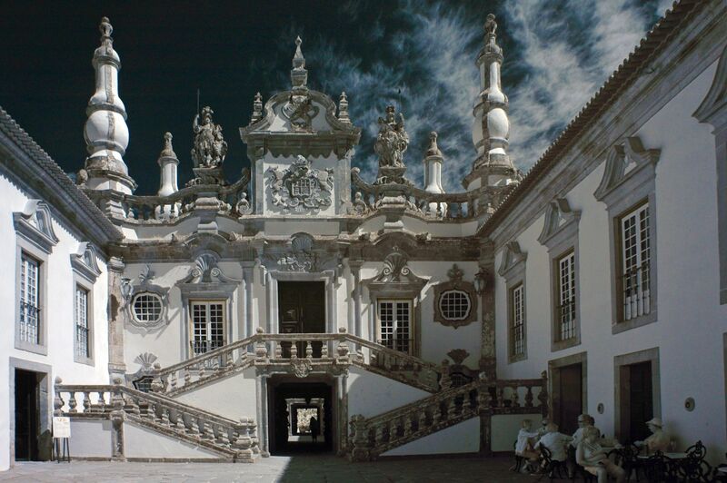 DC 22-0766-091a.jpg :: Saga Douro River Cruise, Fundação da Casa de Mateus: The Mateus Palace, also known as the Solar de Mateus and Casa de Mateus, is located in the parish of Mateus, municipality of Vila Real, District of Vila Real. The Casa de Mateus was built in the first half of the 18th century by the 3rd Morgado de Mateus, António José Botelho Mourão. The house was always administered by the Sousa Botelho family. The project for this palace was presumably designed by the architect Nicolau Nasoni. The Palace consists of the main house, the gardens, the wine cellar and a chapel. The Mateus Palace has been classified as a National Monument since 1910. Infra-Red Image. Photo taken 30/08/2022