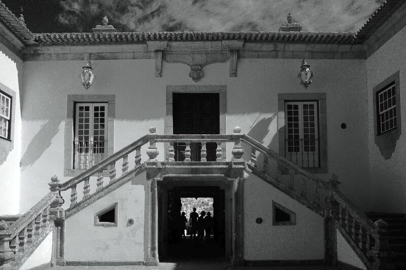 DC 22-0766-094b.jpg :: Saga Douro River Cruise, Fundação da Casa de Mateus: The Mateus Palace, also known as the Solar de Mateus and Casa de Mateus, is located in the parish of Mateus, municipality of Vila Real, District of Vila Real. The Casa de Mateus was built in the first half of the 18th century by the 3rd Morgado de Mateus, António José Botelho Mourão. The house was always administered by the Sousa Botelho family. The project for this palace was presumably designed by the architect Nicolau Nasoni. The Palace consists of the main house, the gardens, the wine cellar and a chapel. The Mateus Palace has been classified as a National Monument since 1910. Mono Infra-Red Image. Photo taken 30/08/2022