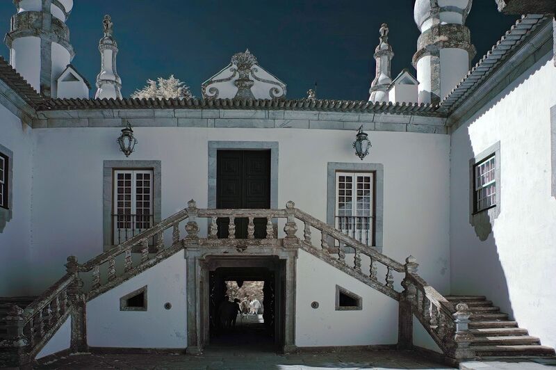 DC 22-0766-100a.jpg :: Saga Douro River Cruise, Fundação da Casa de Mateus: The Mateus Palace, also known as the Solar de Mateus and Casa de Mateus, is located in the parish of Mateus, municipality of Vila Real, District of Vila Real. The Casa de Mateus was built in the first half of the 18th century by the 3rd Morgado de Mateus, António José Botelho Mourão. The house was always administered by the Sousa Botelho family. The project for this palace was presumably designed by the architect Nicolau Nasoni. The Palace consists of the main house, the gardens, the wine cellar and a chapel. The Mateus Palace has been classified as a National Monument since 1910. Infra-Red Image. Photo taken 30/08/2022