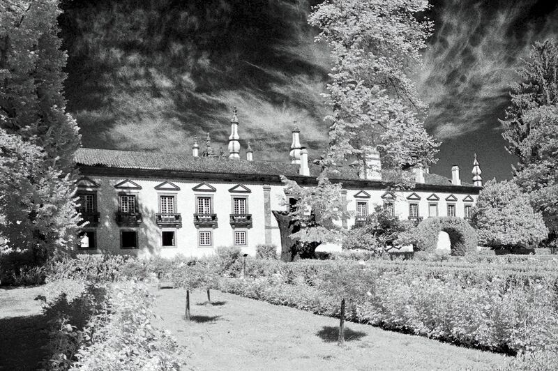 DC 22-0766-104b.jpg :: Saga Douro River Cruise, Fundação da Casa de Mateus: The Mateus Palace, also known as the Solar de Mateus and Casa de Mateus, is located in the parish of Mateus, municipality of Vila Real, District of Vila Real. The Casa de Mateus was built in the first half of the 18th century by the 3rd Morgado de Mateus, António José Botelho Mourão. The house was always administered by the Sousa Botelho family. The project for this palace was presumably designed by the architect Nicolau Nasoni. The Palace consists of the main house, the gardens, the wine cellar and a chapel. The Mateus Palace has been classified as a National Monument since 1910. Mono Infra-Red Image. Photo taken 30/08/2022