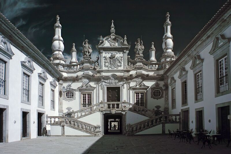 DC 22-0766-109a.jpg :: Saga Douro River Cruise, Fundação da Casa de Mateus: The Mateus Palace, also known as the Solar de Mateus and Casa de Mateus, is located in the parish of Mateus, municipality of Vila Real, District of Vila Real. The Casa de Mateus was built in the first half of the 18th century by the 3rd Morgado de Mateus, António José Botelho Mourão. The house was always administered by the Sousa Botelho family. The project for this palace was presumably designed by the architect Nicolau Nasoni. The Palace consists of the main house, the gardens, the wine cellar and a chapel. The Mateus Palace has been classified as a National Monument since 1910. Infra-Red Image. Photo taken 30/08/2022