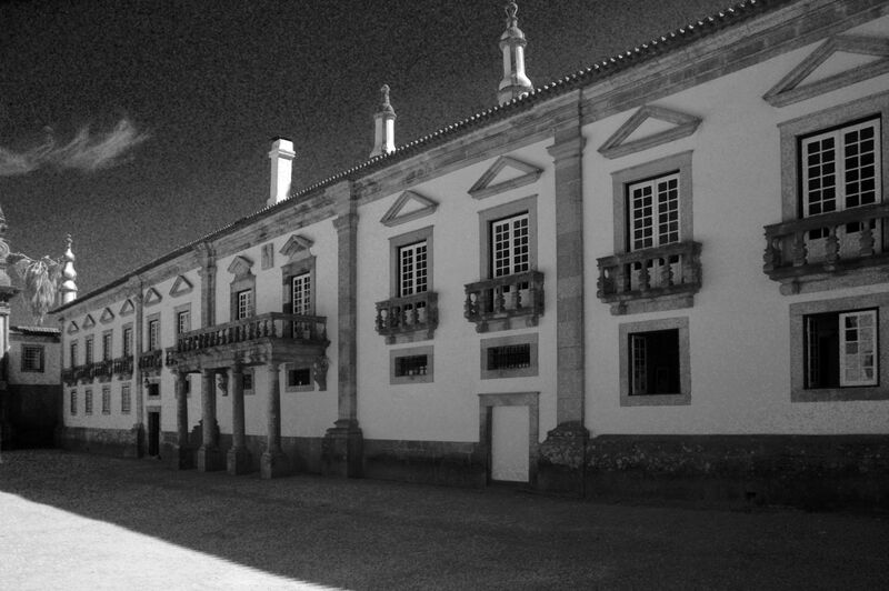 DC 22-0766-112b.jpg :: Saga Douro River Cruise, Fundação da Casa de Mateus: The Mateus Palace, also known as the Solar de Mateus and Casa de Mateus, is located in the parish of Mateus, municipality of Vila Real, District of Vila Real. The Casa de Mateus was built in the first half of the 18th century by the 3rd Morgado de Mateus, António José Botelho Mourão. The house was always administered by the Sousa Botelho family. The project for this palace was presumably designed by the architect Nicolau Nasoni. The Palace consists of the main house, the gardens, the wine cellar and a chapel. The Mateus Palace has been classified as a National Monument since 1910. Mono Infra-Red Image. Photo taken 30/08/2022