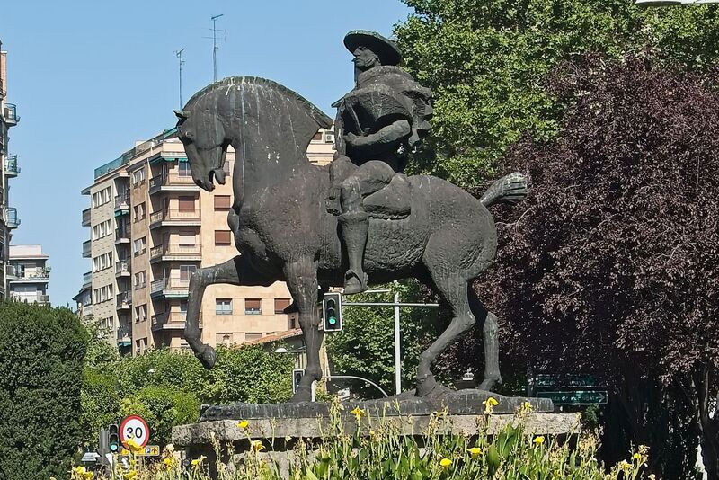 DC 22-0794-021.jpg :: Saga Douro River Cruise, Salamanca. Spain: This is the Monument to the Cowboy Charro (Monumento al Charro), a bronze sculpture in Salamanca, the sculpture is located in Plaza de España (Spain Square). It was created by the Spanish sculptor Venancio Blanco, who made several monumental bronzes of \