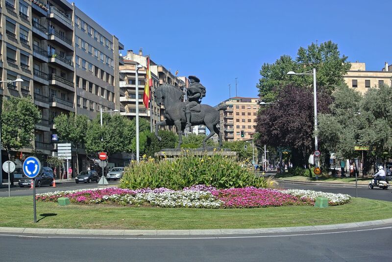 DC 22-0794-022.jpg :: Saga Douro River Cruise, Salamanca. Spain: This is the Monument to the Cowboy Charro (Monumento al Charro), a bronze sculpture in Salamanca, the sculpture is located in Plaza de España (Spain Square). It was created by the Spanish sculptor Venancio Blanco, who made several monumental bronzes of \