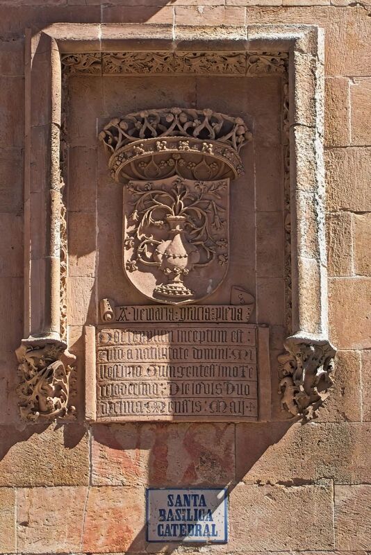 DC 22-0794-083a.jpg :: Saga Douro River Cruise, Salamanca. Spain: An exterior wall of the Salamanca Cathedral complex in Salamanca, the \