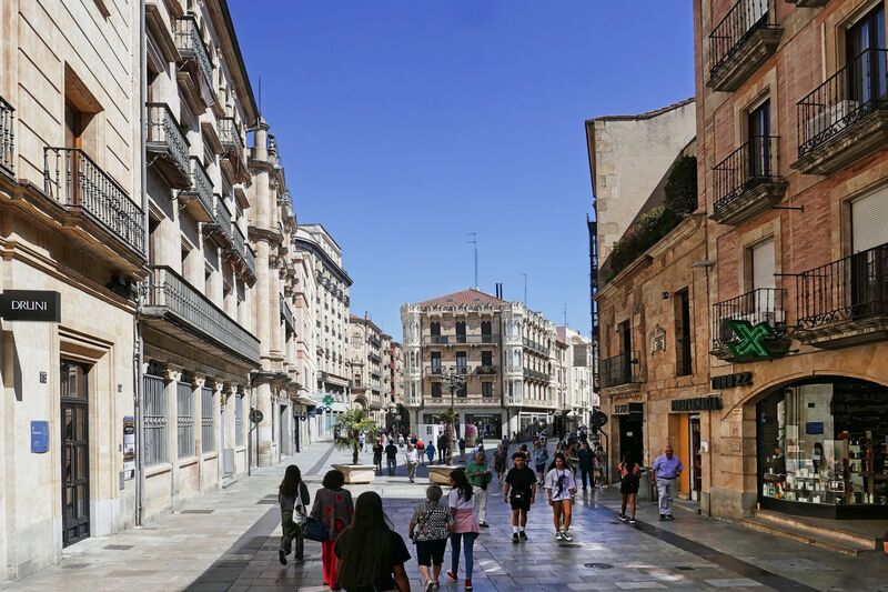 DC 22-0794-106b.jpg :: Saga Douro River Cruise, Salamanca. Spain: Calle Toro leading into Plaza del Liceo. Photo taken 01/09/2022