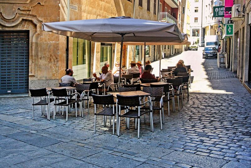 DC 22-0794-148.jpg :: Saga Douro River Cruise, Salamanca. Spain: Café culture in Pozo Hilera, junction Calle Toro. Photo taken 01/09/2022