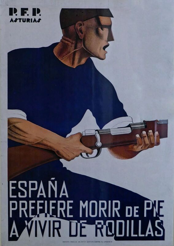 DC 22-0794-208.jpg :: Saga Douro River Cruise, Salamanca. Spain: General Archive of the Spanish Civil War in Salamanca. Republican Spanish Civil War Poster, Spain Prefers Death Standing, Rather Than Living on Her Knees. Photo taken 01/09/2022