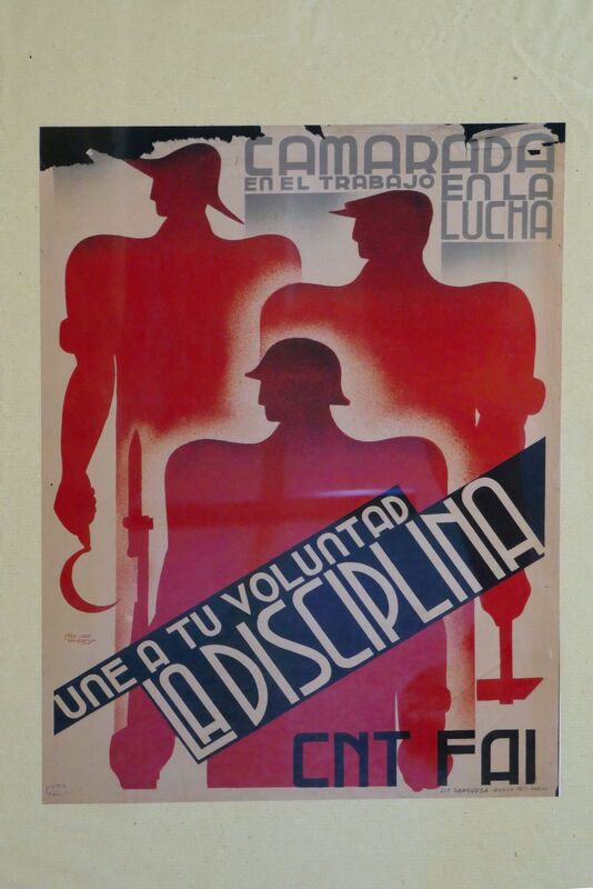 DC 22-0794-212.jpg :: Saga Douro River Cruise, Salamanca. Spain: General Archive of the Spanish Civil War in Salamanca. This poster is a famous piece of propaganda from the Spanish Civil War, created for the anarcho-syndicalist organizations CNT (Confederación Nacional del Trabajo) and FAI (Federación Anarquista Ibérica). The poster was designed by artist Aleix Hinsberger (also known as Alexis). Title (Spanish): Une a tu voluntad la disciplina (Unite your will with discipline). It reads \