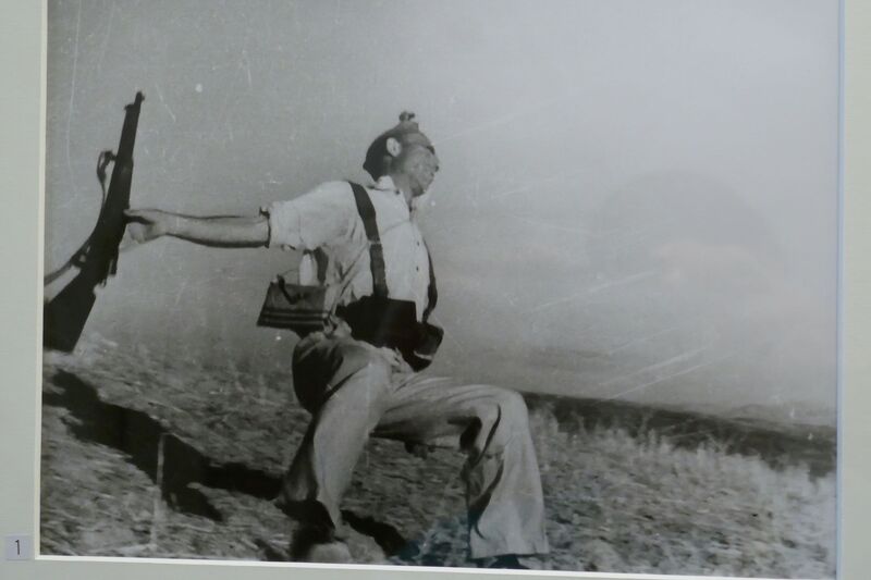 DC 22-0794-220.jpg :: Saga Douro River Cruise, Salamanca. Spain: General Archive of the Spanish Civil War in Salamanca. This image is the famous photograph The Falling Soldier (also known as Loyalist Militiaman at the Moment of Death), taken by Robert Capa in 1936. The photo was reportedly taken on September 5, 1936, during the Battle of Cerro Muriano in the Spanish Civil War. It is said to depict the moment a Republican anarchist militiaman, Federico Borrell García, was fatally shot. Upon its publication, the image was acclaimed as one of the greatest war photographs ever taken, though its authenticity has been a subject of debate since the 1970s, with some suggesting it was staged. The British magazine Picture Post termed Capa \
