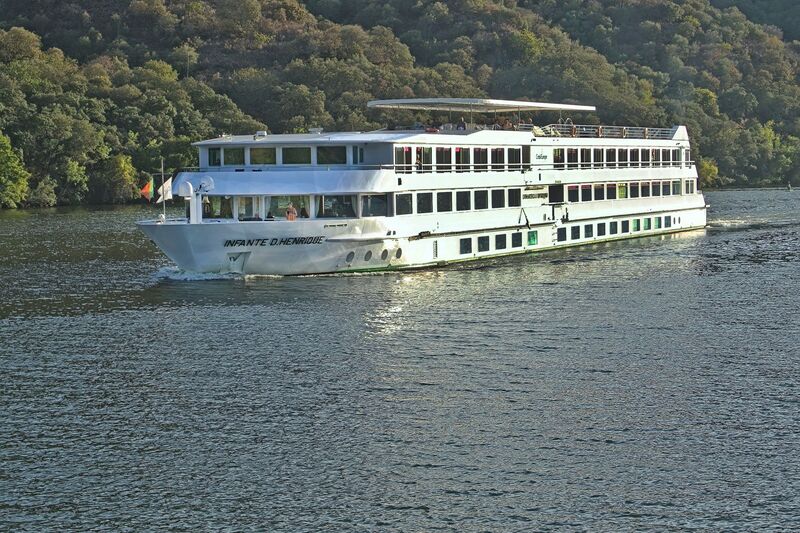 DC 22-0796-020.jpg :: Saga Douro River Cruise, Barca d'Alva to Pocinho, Portugal: The MS Infante Don Henriqu a Douro River cruiser. Built in 2003 and renovated in 2014. Builder, Meuse & Sambre Shipyard (Beez-Namur, Belgium). Operated by CroisiEurope Portugal. Sailing by Escalhão. Photo taken 01/09/2022