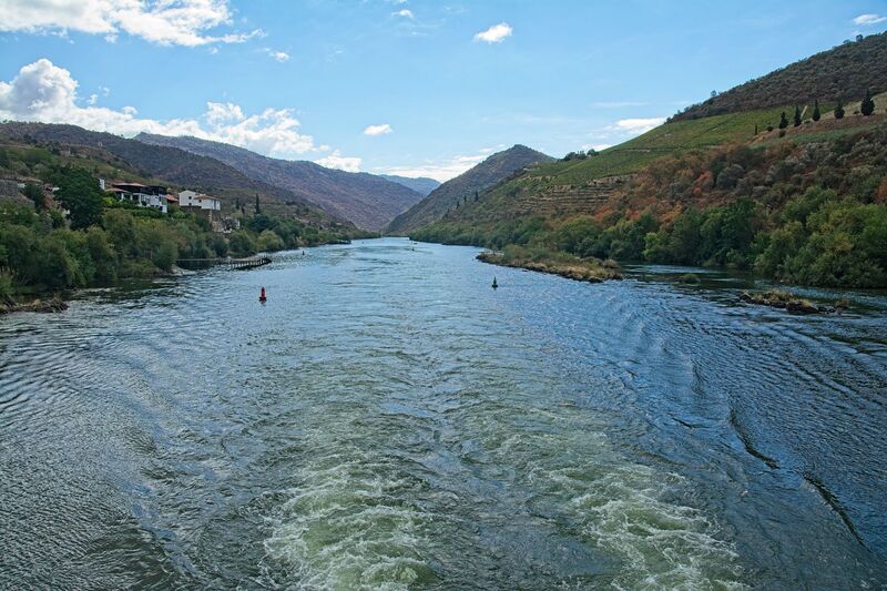 DC 22-0797-013.jpg :: Saga Douro River Cruise, Pocinho to Pinhao, River Douro: The MS Douro Spirit sailing passing Foz do Tua in the Castanheiro Region, along the Douro River, onward to Pinhao. Photo taken 02/09/2022