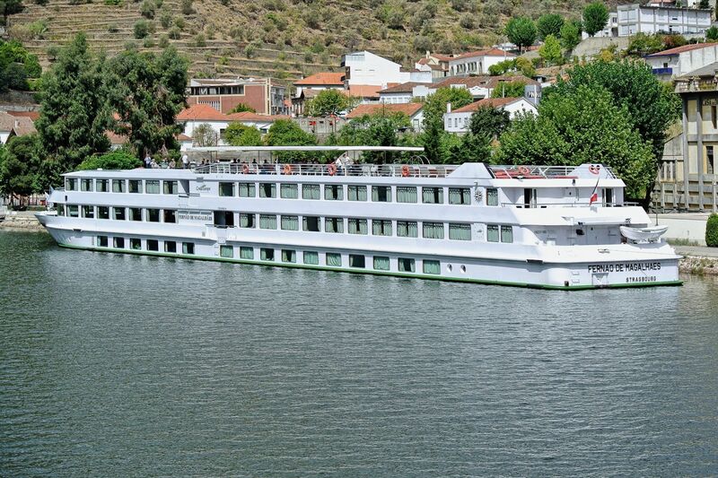 DC 22-0797-087.jpg :: Saga Douro River Cruise, Pocinho to Pinhao, River Douro: Berthed in Pinhao, the MS Fernão de Magalhães, a river cruise ship that sails on the Douro River in Portugal and Spain. It is operated by the French shipping company CroisiEurope and is named after the famous Portuguese navigator Ferdinand Magellan. Photo taken 02/09/2022