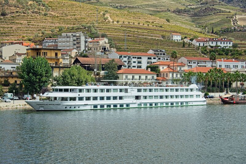 DC 22-0797-088.jpg :: Saga Douro River Cruise, Pocinho to Pinhao, River Douro: Berthed in Pinhao, the MS Fernão de Magalhães, a river cruise ship that sails on the Douro River in Portugal and Spain. It is operated by the French shipping company CroisiEurope and is named after the famous Portuguese navigator Ferdinand Magellan. Photo taken 02/09/2022