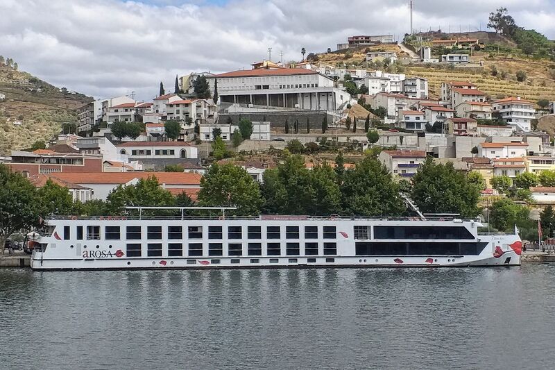 DC 22-0797-104.jpg :: Saga Douro River Cruise, Pocinho to Pinhao, River Douro: Berthed in Pinhao, the MS A-ROSA ALVA, a river cruise ship operated by A-Rosa Cruises. It was built in 2018 and began its maiden voyages on the Douro River in Portugal in 2019. Photo taken 02/09/2022