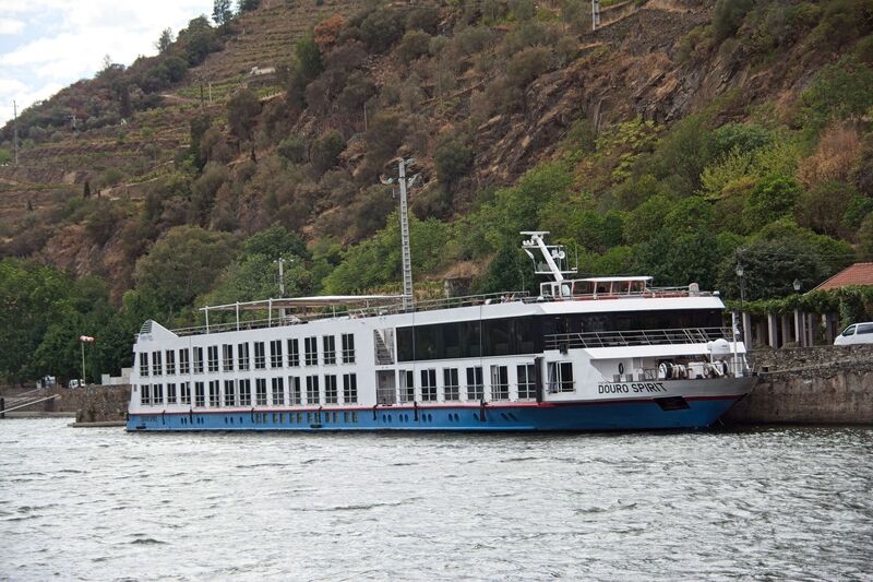 DC 22-0797-117.jpg :: Saga Douro River Cruise, Pocinho to Pinhao, River Douro: The MS Douro Spirit berthed at Sabrosa, Pinhao. The MS Douro Spirit is a 2011-built, 130-passenger river cruise ship operating on the Douro River in Portugal. Builder, WestSEA Shipyard (Viana do Castelo, Portugal). Photo taken 02/09/2022