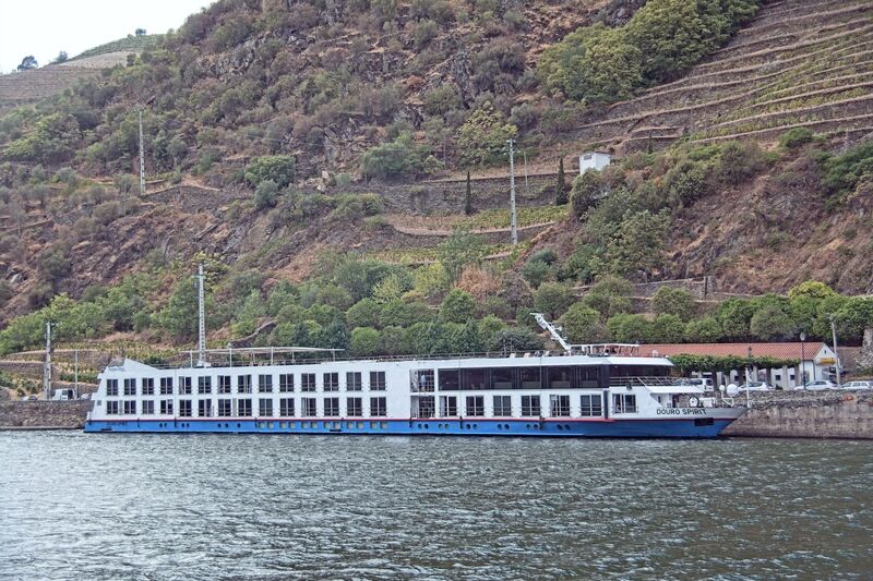 DC 22-0797-118.jpg :: Saga Douro River Cruise, Pocinho to Pinhao, River Douro: The MS Douro Spirit berthed at Sabrosa, Pinhao. The MS Douro Spirit is a 2011-built, 130-passenger river cruise ship operating on the Douro River in Portugal. Builder, WestSEA Shipyard (Viana do Castelo, Portugal). Photo taken 02/09/2022