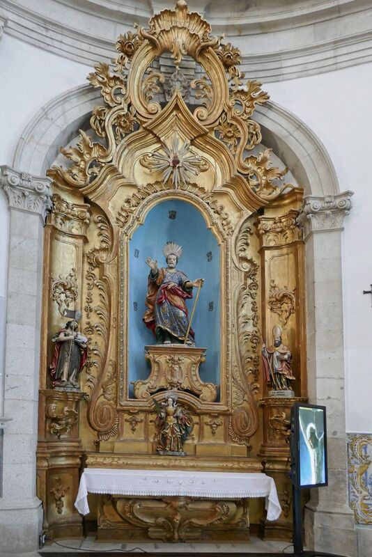 DC 22-0810-018.jpg :: Saga Douro River Cruise, Santuario de Nossa Senhora dos Remedios and Regua:  An ornate Baroque altar located within the Santuário de Nossa Senhora dos Remédios in Lamego, Portugal. The altar features elaborate gilded woodcarvings (talha dourada), a hallmark of Portuguese Baroque and Rococo art. Photo taken 03/09/2022