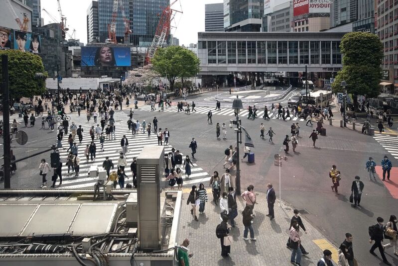 DC 23-0677-057.jpg :: Iglu Tour, Ultimate Japan & Cherry Blossom: Tokyo, Japan. The most famous pedestrian crossing in Tokyo is the Shibuya Crossing, also known as the Shibuya Scramble Crossing. It's the world's busiest pedestrian crossing, with thousands of people crossing simultaneously when the lights turn red for cars. This iconic landmark is located in front of Shibuya Station's Hachiko exit and is a must-see for any visitor to Tokyo. View from 1st floor Starbucks Coffee. Photo taken 31/03/2023