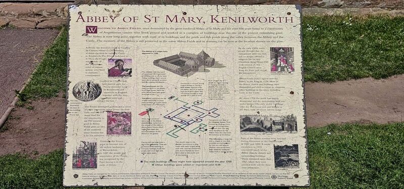 DC 24-0723-002.jpg :: St Mary's Abbey, Kenilworth, Warwickshire: Information board giving detail on St Mary's Abbey, Kenilworth. Photo taken 19/05/2024