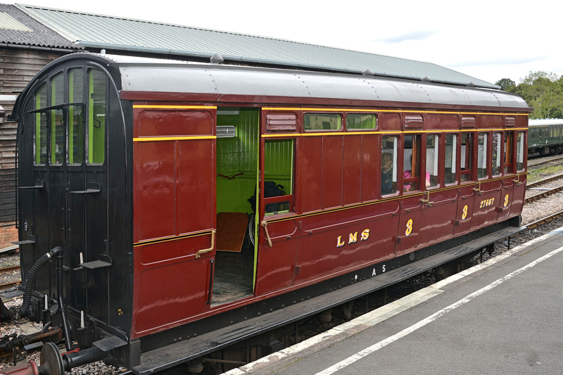 DC 24-0737-033.jpg :: Kent and East Sussex Railway: Tenterden Town Railway Station. Carriage 27687. K&ESR No. 67, LMS \