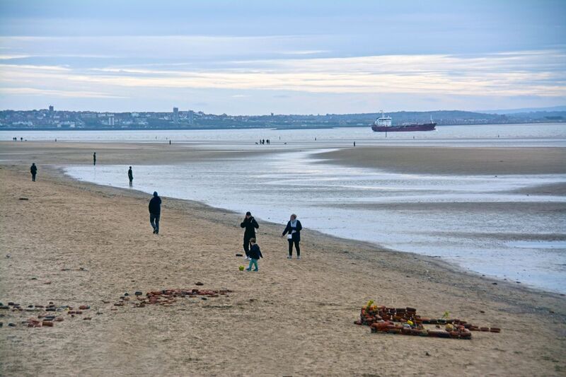 DC 24-0746-007.jpg :: Crosby Beach, Merseyside: Crosby Beach is part of the Merseyside coastline north of Liverpool in the Metropolitan Borough of Sefton, England, stretching about 2.5 miles (4.0 km) North-West from the Seaforth Dock in the Port of Liverpool, through Waterloo, where it separates the sea from the Marina. The beach was awarded Keep Britain Tidy's Quality Coast Award in 2011. Since 2007, the beach has been the permanent home of the Another Place sculptures by Antony Gormley. Photo taken 27/10/2024