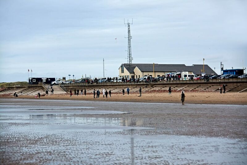 DC 24-0746-011.jpg :: Crosby Beach, Merseyside: Crosby Beach is part of the Merseyside coastline north of Liverpool in the Metropolitan Borough of Sefton, England, stretching about 2.5 miles (4.0 km) North-West from the Seaforth Dock in the Port of Liverpool, through Waterloo, where it separates the sea from the Marina. The beach was awarded Keep Britain Tidy's Quality Coast Award in 2011. Since 2007, the beach has been the permanent home of the Another Place sculptures by Antony Gormley. Photo taken 27/10/2024