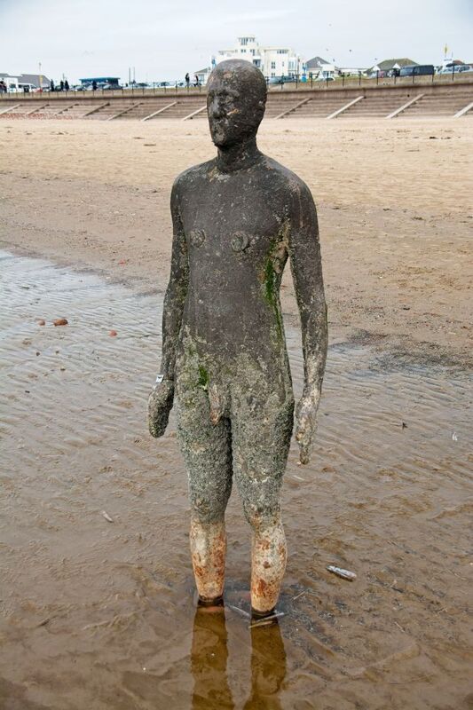 DC 24-0746-037.jpg :: Crosby Beech, Merseyside: Commonly referred to as ‘The Iron Men’ (or even the Crosby Beach statues), the art installation is officially called ‘Another Place’. Another Place was created by world-famous artist and sculptor Sir Antony Gormley, who famously created The Angel of the North. The Iron Men consist of 100 cast iron figures that have been installed along Crosby Beach facing the sea. The figures themselves are modelled from Antony Gormley’s body, and they were cast in the UK in both Halifax and West Bromwich. The Iron Men arrived in Liverpool in July 2005, but their story begins nearly 10 years earlier. In 1997, Another Place was first installed on Cuxhaven beach, in Lower Saxony, Germany. From there, they went to Stavanger in Norway and then to De Panne in Belgium. When The Iron Men found their new home at Crosby Beach in 2005, it was only supposed to be temporary. Photo taken 27/10/2024