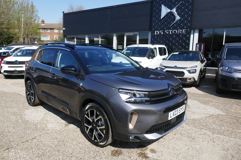 DC 25-0770-001.jpg :: 2025 Citroen C5 Aircross Hybrid Shine. Website owners brand new car being picked up from Wilmoths Car Sales, a Citroen main dealer in Crayford, Kent. Reg No.LV23SYS. The Citroen C5 Aircross in some other languages, is a compact crossover SUV produced by the French automaker Citroën since late 2017. It started as the Citroën Aircross concept car which was unveiled at the 2015 Shanghai Auto Show. The production version was officially presented for the Chinese market at the 2017 Shanghai Auto Show. In Europe, the model was presented at the 2018 Geneva Motor Show, and sales began later that year with the 2019 model. In 2018 production of the C5 Aircross started as well in France at the PSA plant in Rennes. The model takes advantage of the 100-million-euro investment share of Groupe PSA. The C5 Aircross is also assembled in India as CKD since January 2021. Photo taken 17-04-2023