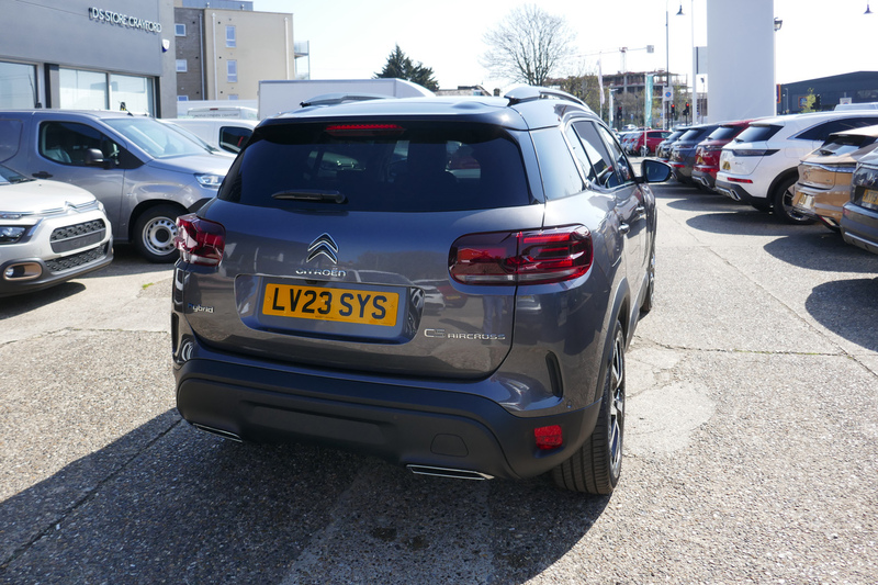 DC 25-0770-003.jpg :: 2025 Citroen C5 Aircross Hybrid Shine. Website owners brand new car being picked up from Wilmoths Car Sales, a Citroen main dealer in Crayford, Kent. Reg No.LV23SYS. The Citroen C5 Aircross in some other languages, is a compact crossover SUV produced by the French automaker Citroën since late 2017. It started as the Citroën Aircross concept car which was unveiled at the 2015 Shanghai Auto Show. The production version was officially presented for the Chinese market at the 2017 Shanghai Auto Show. In Europe, the model was presented at the 2018 Geneva Motor Show, and sales began later that year with the 2019 model. In 2018 production of the C5 Aircross started as well in France at the PSA plant in Rennes. The model takes advantage of the 100-million-euro investment share of Groupe PSA. The C5 Aircross is also assembled in India as CKD since January 2021. Photo taken 17-04-2023