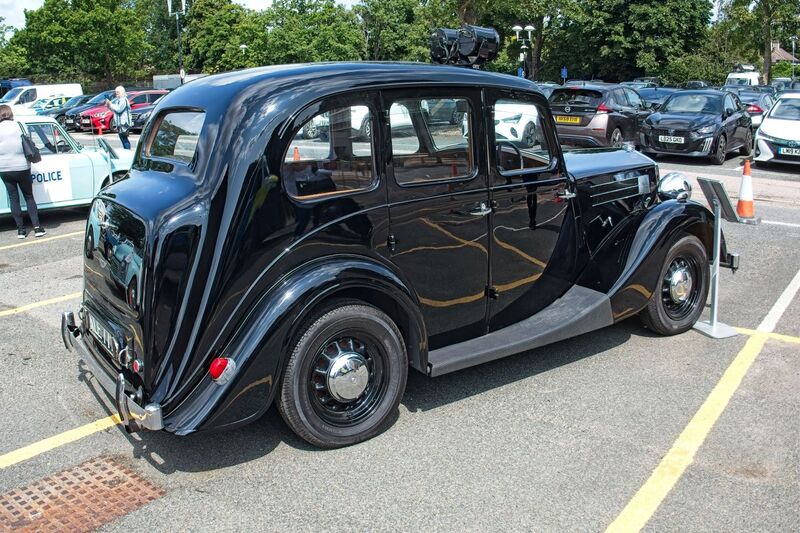 DC 25-0777-003.jpg :: Marlow House, Sidcup, Historic Police Cars Display: A Met Police preserved Wolseley 18/85 dating from 1948. Part of the Metropolitan Police Historic Vehicle Collection. Reg No. KLE 772. This is the oldest vehicle in the Met Historic Vehicle Collection. It was one of the first ever police patrol vehicles in the Met police and took part in the coronation of Queen Elizabeth II in 1953. Photo taken 08-06-2025