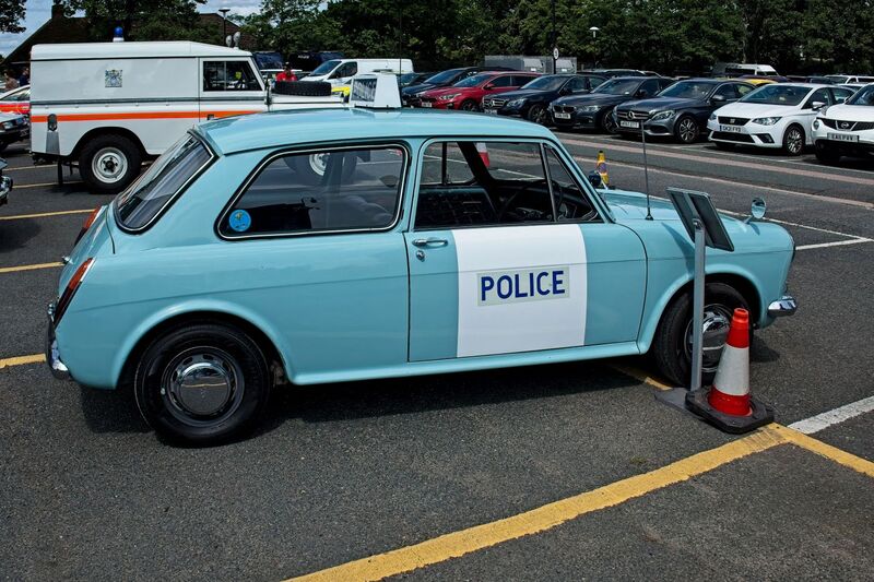 DC 25-0777-009.jpg :: Marlow House, Sidcup, Historic Police Cars Display: A Met Police 1973-79 Austin 1100 Mk. III police car. Part of the Metropolitan Police Historic Vehicle Collection. This Austin 1100 served as a patrol vehicle for sergeants, enabling them to cover local beat areas and maintain communication with beat officers. Photo taken 08-06-2025