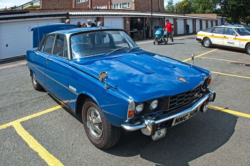 DC 25-0777-018.jpg :: Marlow House, Sidcup, Historic Police Cars Display: A Met Police 1972 Rover P6 3500S. Part of the Metropolitan Police Historic Vehicle Collection. This is no ordinary Rover P6, its armour plated and weighs two tonnes. In between the seats there’s a chunky radio that today would fit into a fag packet, but that’s nothing compared to the massive stack of valve radios in the boot. Reg No. MMC 501L. Photo taken 08-06-2025