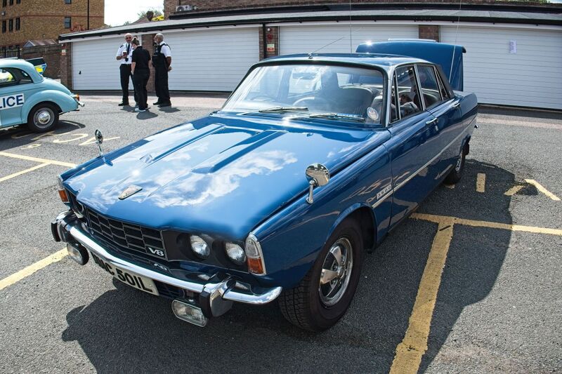 DC 25-0777-020.jpg :: Marlow House, Sidcup, Historic Police Cars Display: A Met Police 1972 Rover P6 3500S. Part of the Metropolitan Police Historic Vehicle Collection. This is no ordinary Rover P6, its armour plated and weighs two tonnes. In between the seats there’s a chunky radio that today would fit into a fag packet, but that’s nothing compared to the massive stack of valve radios in the boot. Reg No. MMC 501L. Photo taken 08-06-2025