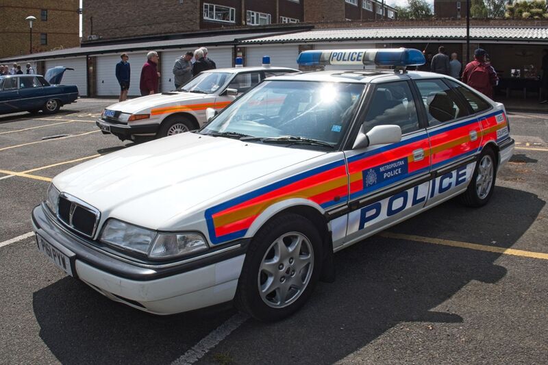 DC 25-0777-028.jpg :: Marlow House, Sidcup, Historic Police Cars Display: A Met Police 1996 Rover 827 I Fastback SI Auto. Part of the Metropolitan Police Historic Vehicle Collection. This Rover 827 served as a video equipped traffic car with the Metropolitan Police. This particular vehicle was equipped by the Mets in house workshop. Reg No. P161 PYW. Photo taken 08-06-2025