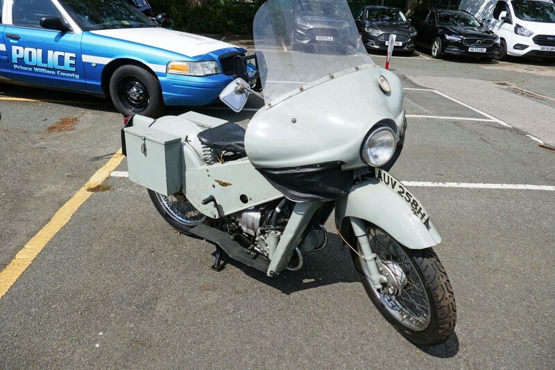 DC 25-0777-060.jpg :: Marlow House, Sidcup, Historic Police Cars Display: 1970 Velocette LE 0.2 also known as a Noddy Bike. Part of the Metropolitan Police Historic Vehicle Collection. Reg No. AUV 258H. Photo taken 08-06-2025