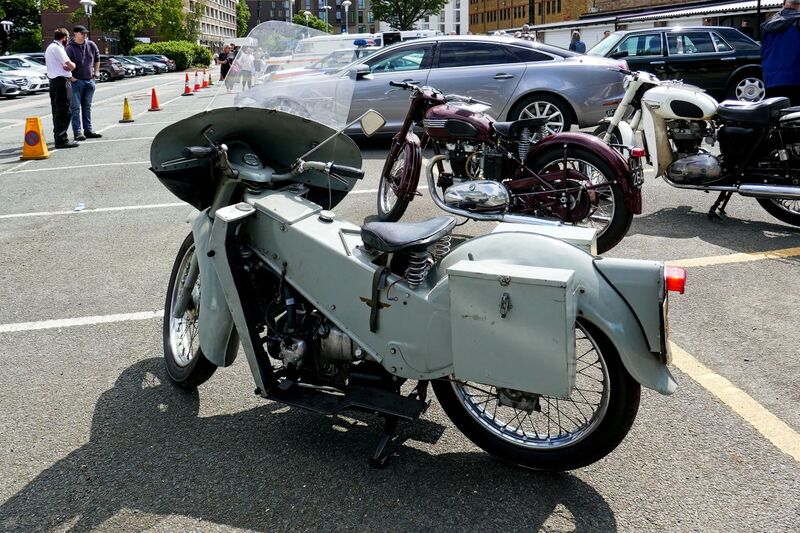 DC 25-0777-063.jpg :: Marlow House, Sidcup, Historic Police Cars Display: 1970 Velocette LE 0.2 also known as a Noddy Bike. Part of the Metropolitan Police Historic Vehicle Collection. Reg No. AUV 258H. Photo taken 08-06-2025