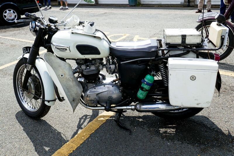 DC 25-0777-069.jpg :: Marlow House, Sidcup, Historic Police Cars Display: 1971 Triumph Tiger. Part of the Metropolitan Police Historic Vehicle Collection. Reg No. ELA 184J. Photo taken 08-06-2025