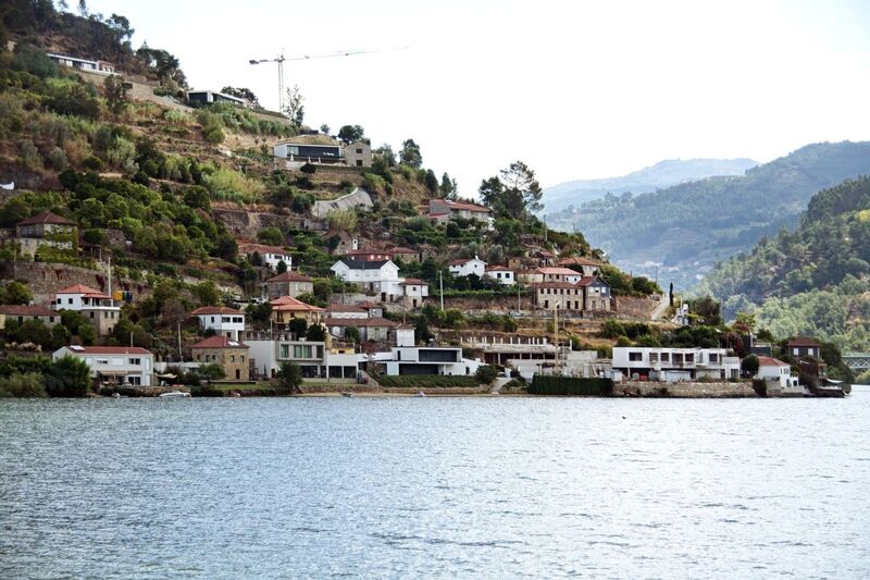 DC 22-0654-117.jpg :: Saga Douro River Cruise, Porto to Regua Lamego, River Douro: Early morning aboard the MS Douro Spirit departing Porto to Lamego. Embankment scenery on route to Lamego, passing Ribadouro. Photo taken 30/08/2022