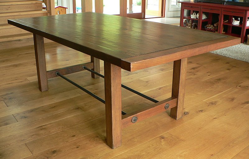 Rustic walnut dining table with iron stretcher 2.jpg