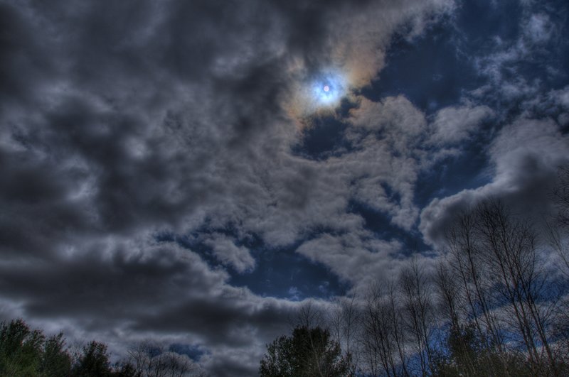 Cloudscape Blue Lighted Sun 1200.jpg :: Early summer sky with birch trees and the sun masquerading as the moon.